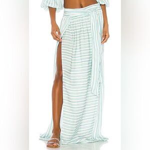 Agua Bendita Mint and White Striped Wrap Maxi Skirt